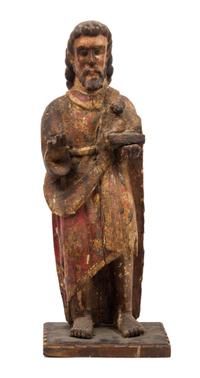 A Mexican Painted and Carved Wood Figure of Saint John the Baptist Height 22 1/2 inches. — 18TH CENTURY