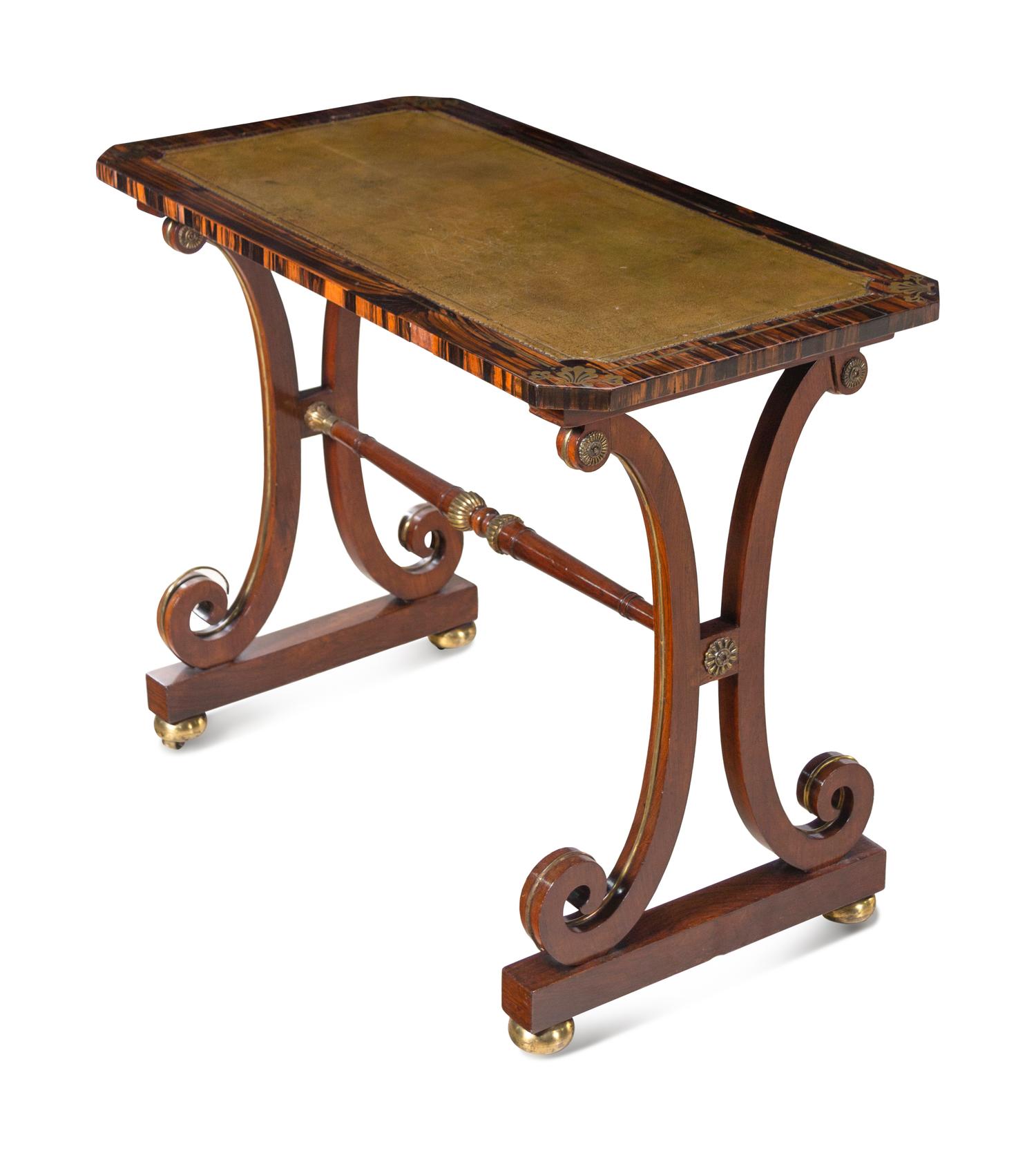 A Regency Brass-Inlaid Calamander and Indian Rosewood Writing Table