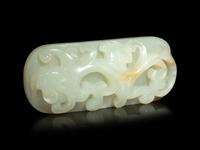 A Chinese Pale Celadon Jade 'Chilong' Plaque