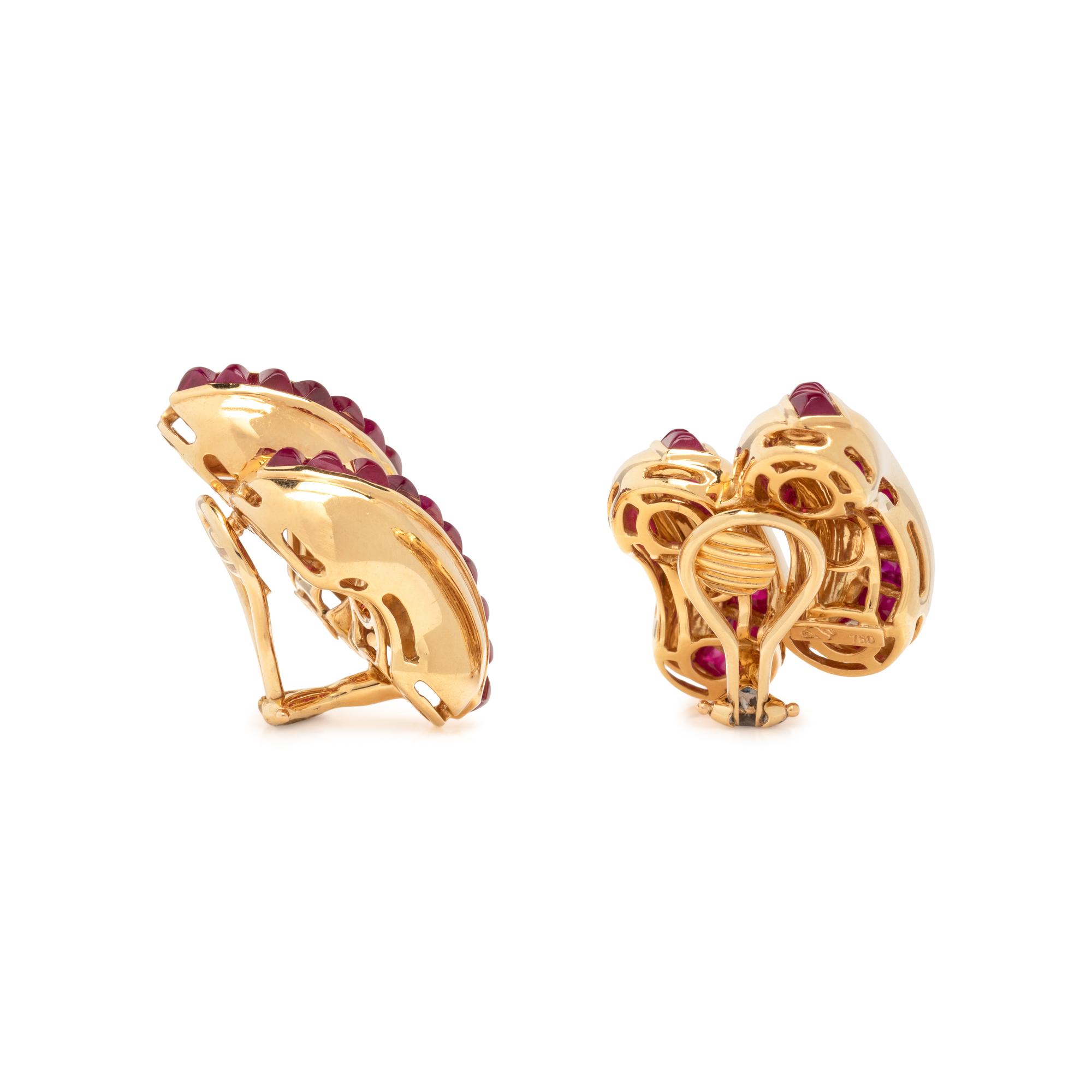 SEAMAN SCHEPPS, YELLOW GOLD AND RUBY CLIP EARRINGS