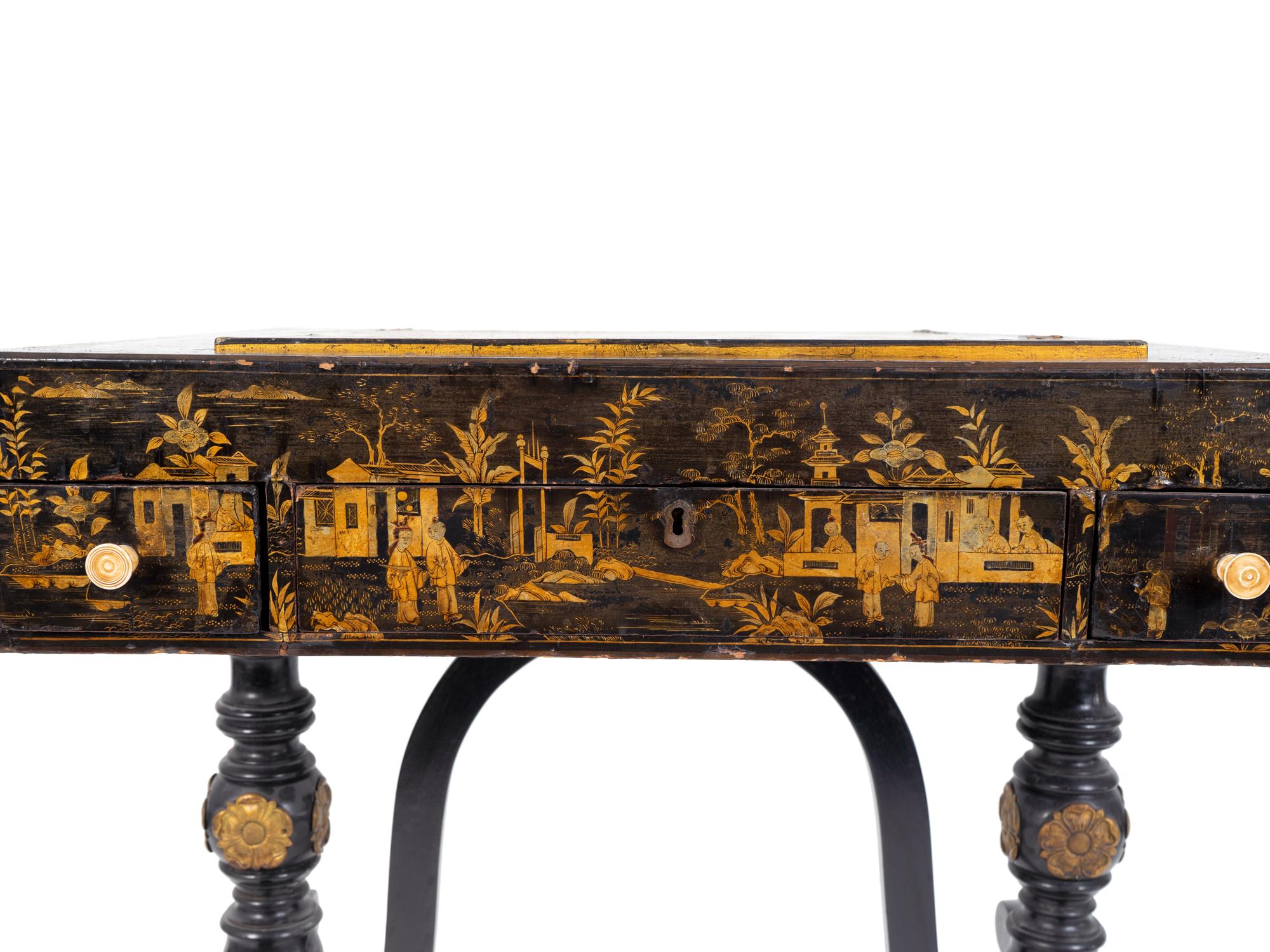 A Chinese Export Black and Gilt Lacquer Games Table — 19TH CENTURY
