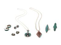 Zuni Silver and Inlay Pendants, Rings, AND Earrings