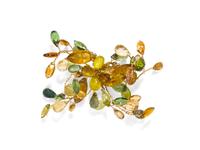 A Yellow Gold and Multigem Bead Brooch,