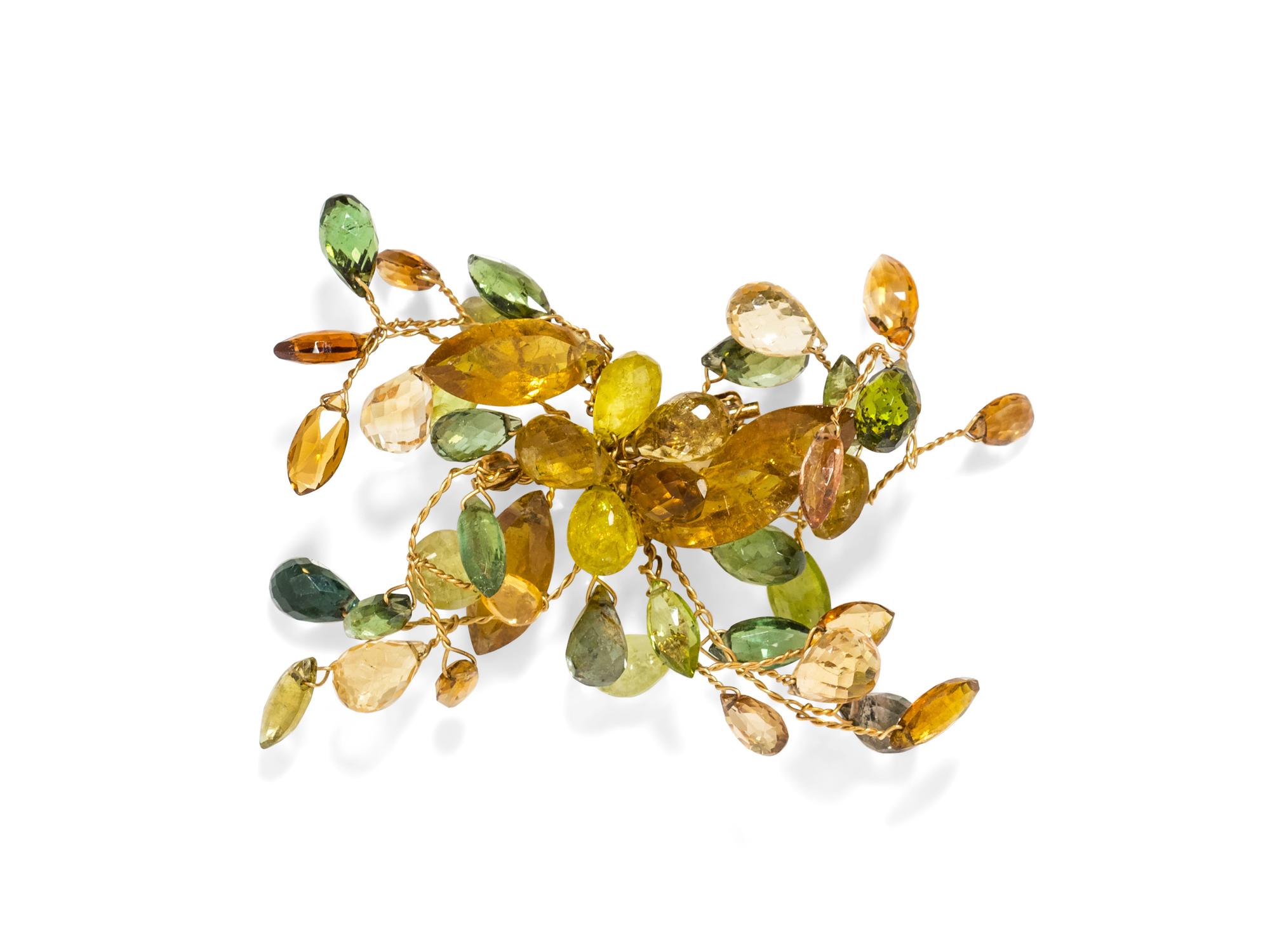 A Yellow Gold and Multigem Bead Brooch,