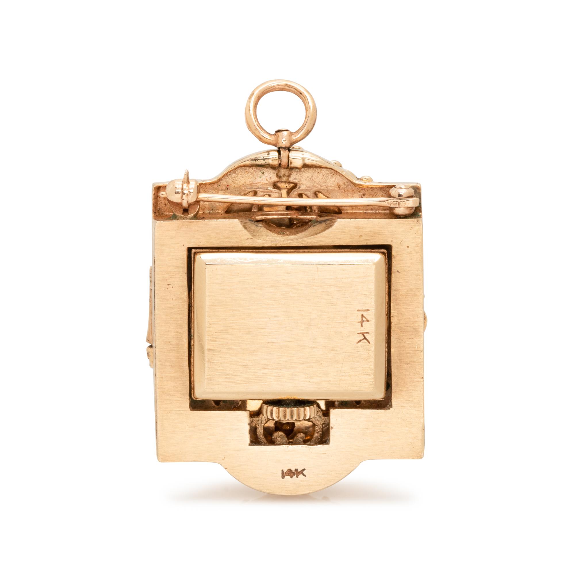 CONVERTIBLE YELLOW GOLD, ENAMEL AND SEED PEARL SURPRISE WRISTWATCH/PENDANT/BROOCH