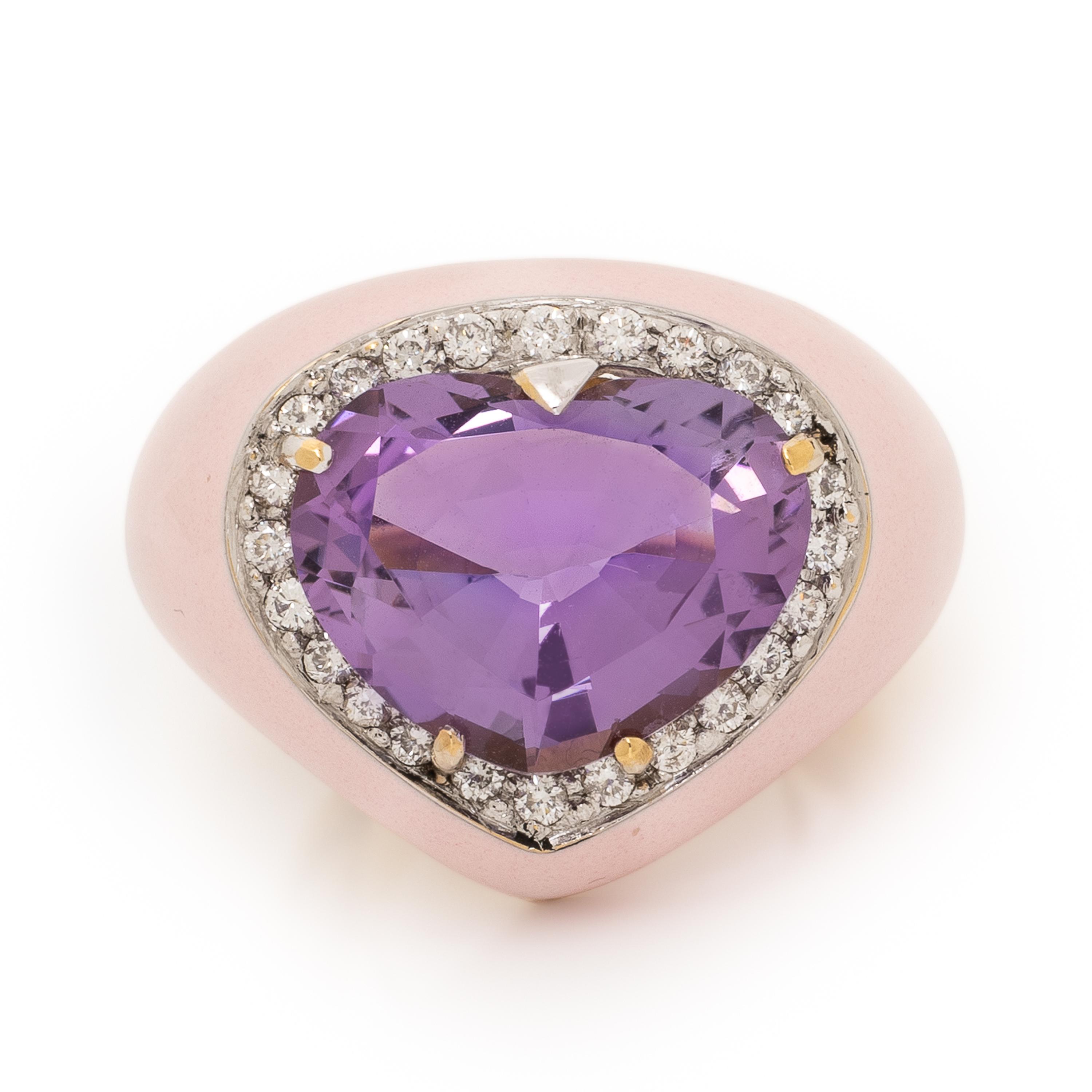 Amethyst, Diamond, and Enamel Ring