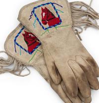 Two Pairs of Plateau Beaded Hide Gauntlets