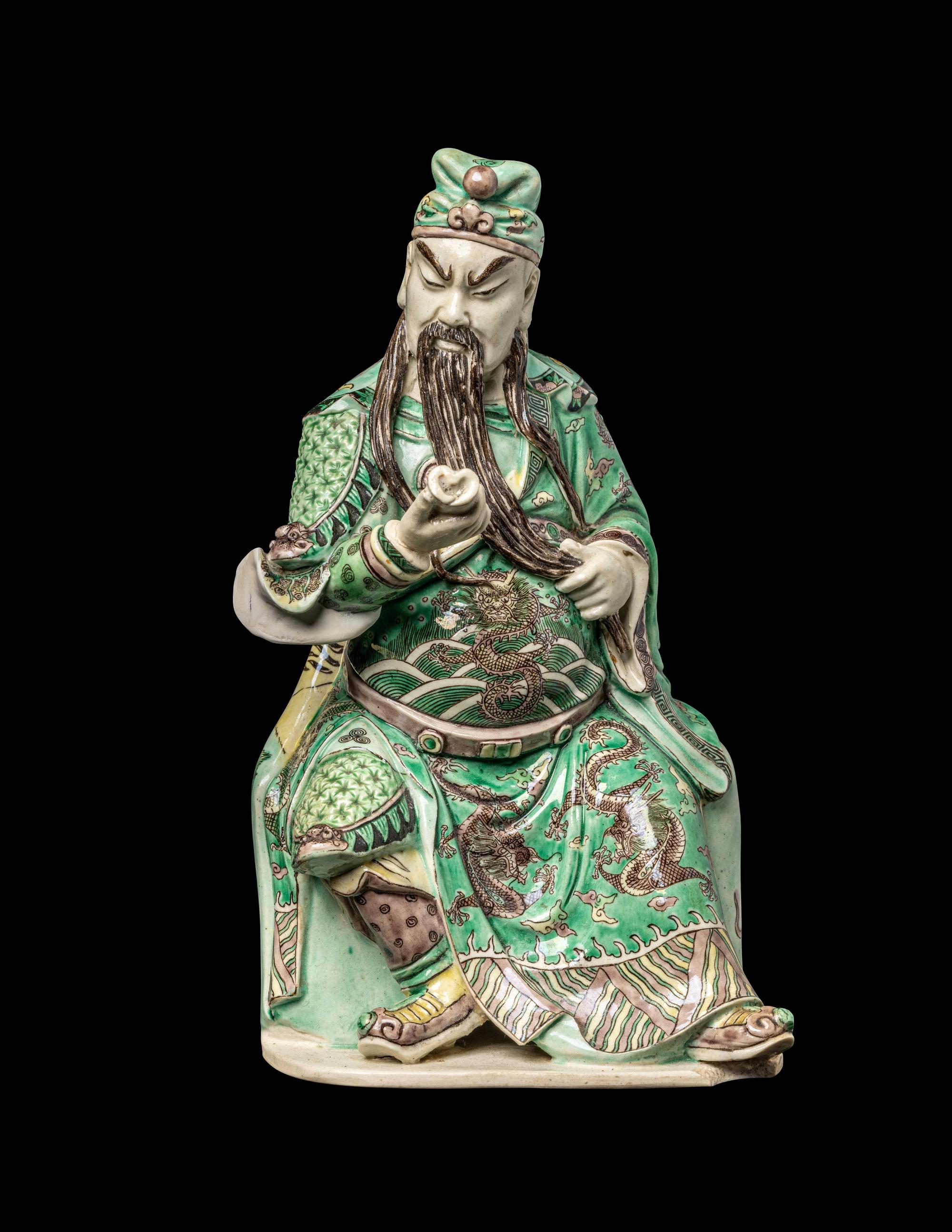 A Chinese Famille Verte Porcelain Figure of Guanyu