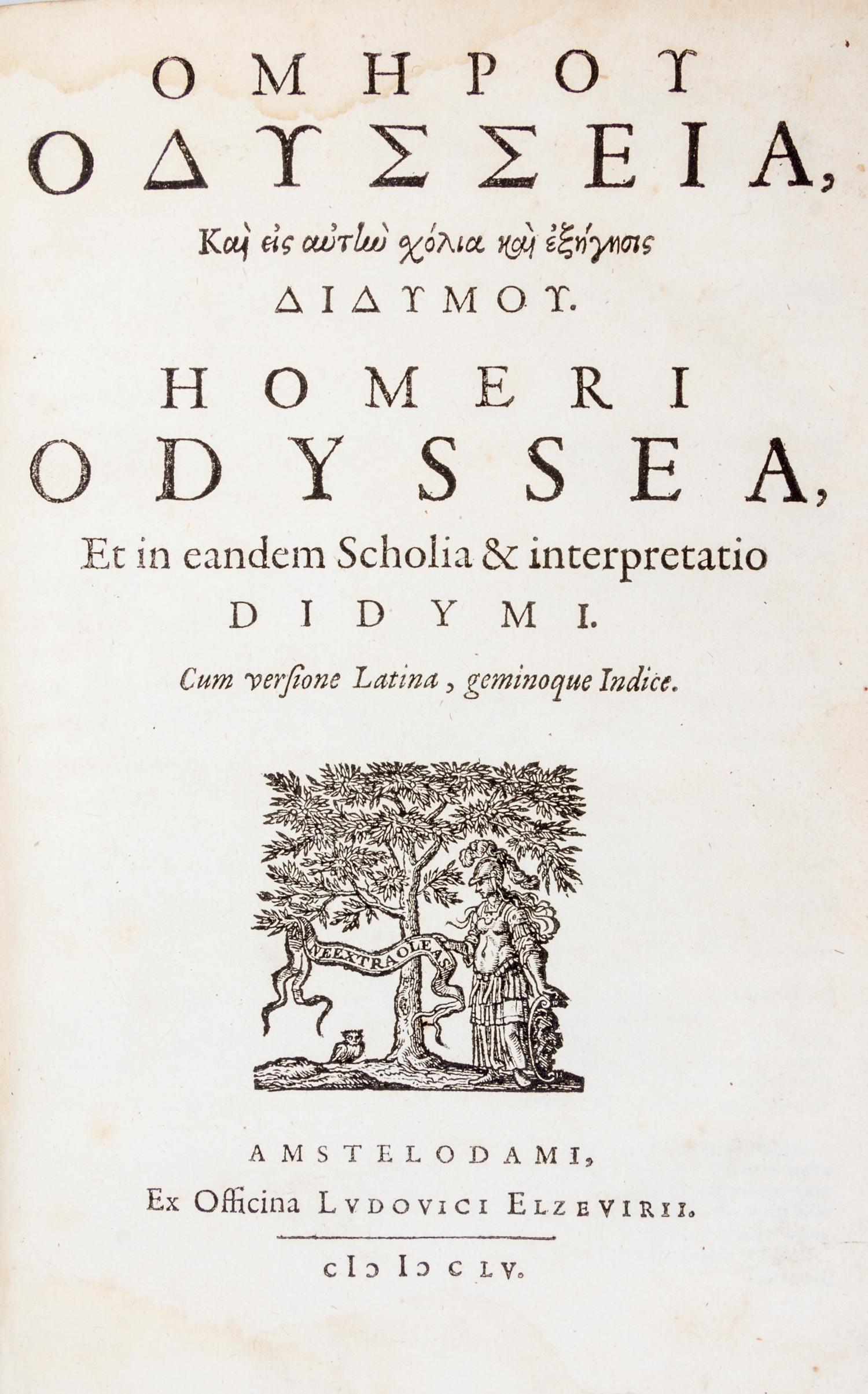(HOMER) SCHREVEL, CORNELIUS. Ilias & Odyssea. Amsterdam: Elzevir, 1656. 2 vols.