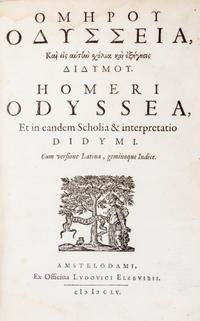 (HOMER) SCHREVEL, CORNELIUS. Ilias & Odyssea. Amsterdam: Elzevir, 1656. 2 vols.