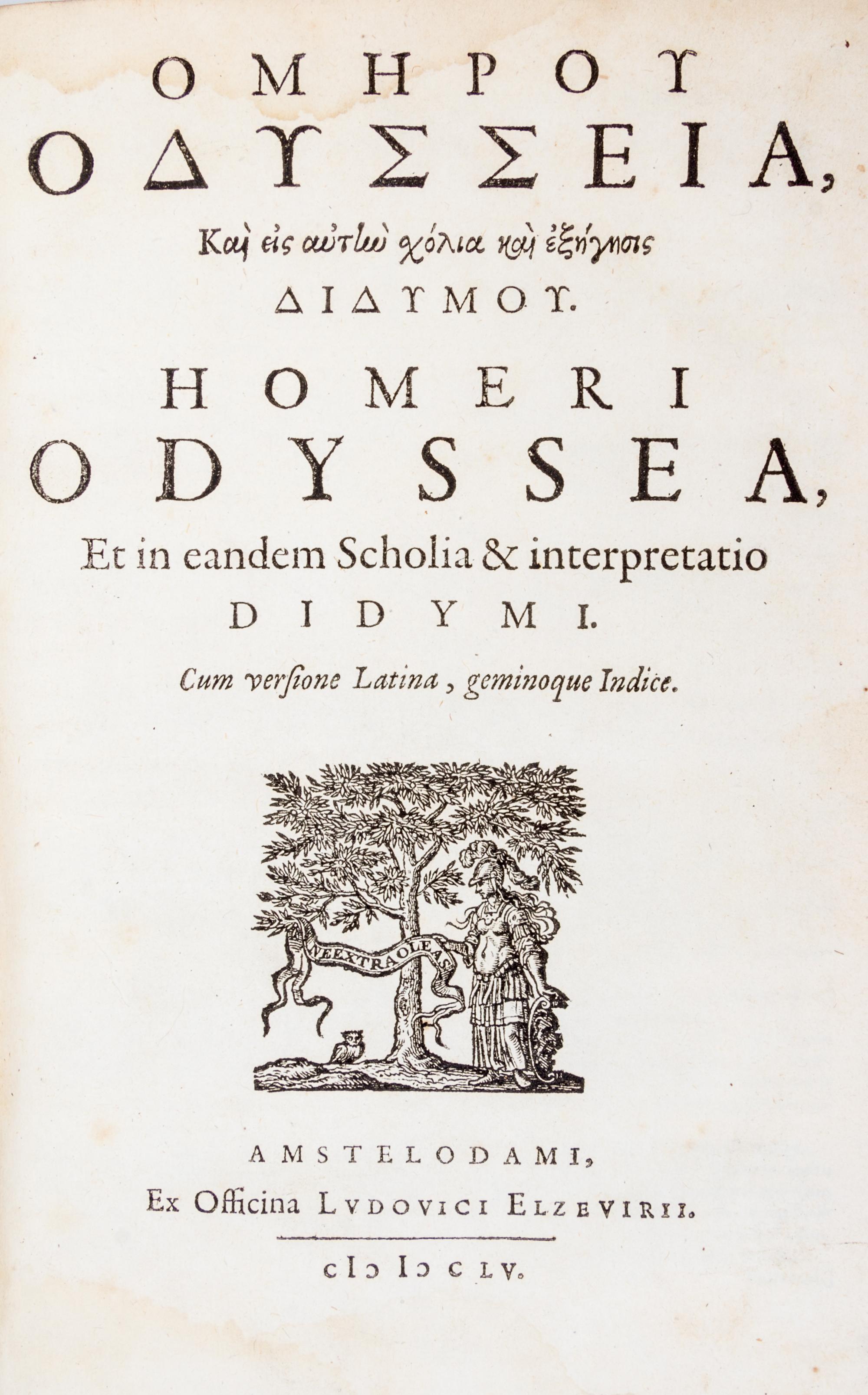 (HOMER) SCHREVEL, CORNELIUS. Ilias & Odyssea. Amsterdam: Elzevir, 1656. 2 vols.