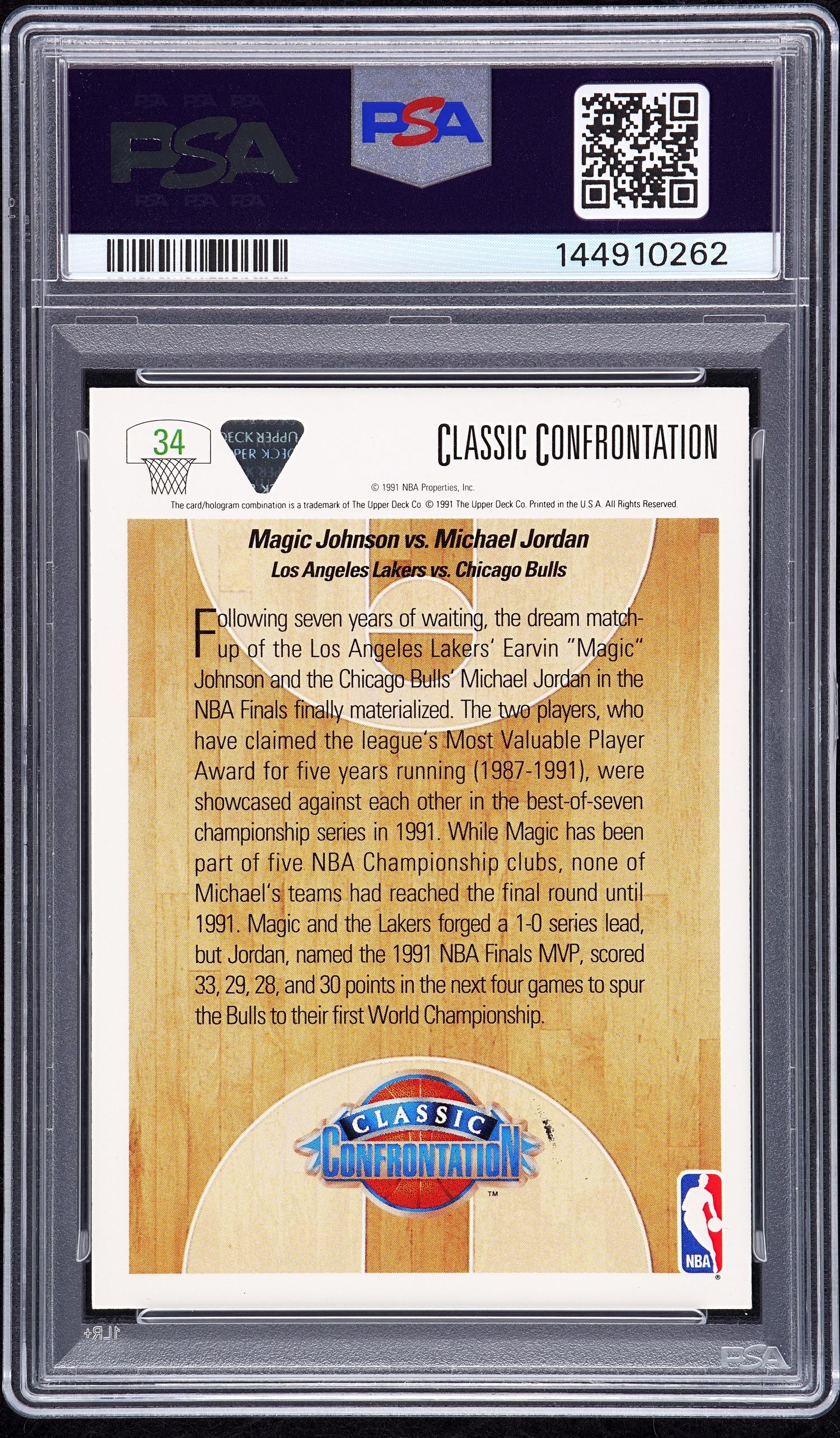 A 1991 Upper Deck Michael Jordan Signed Autograph Basketball Card No. 34 (PSA 9 MINT AUTO) — Autograph obtained from Jordan by Make-A-Wish child in 1992 at Chicago Stadium