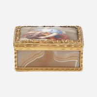 A Continental Gold-Mounted Agate and Enameled Snuff Box Likely early 19th century