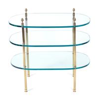 A Pair of Brass and Glass Triple Shelf Side Tables Height 26 inches. — 20TH CENTURY