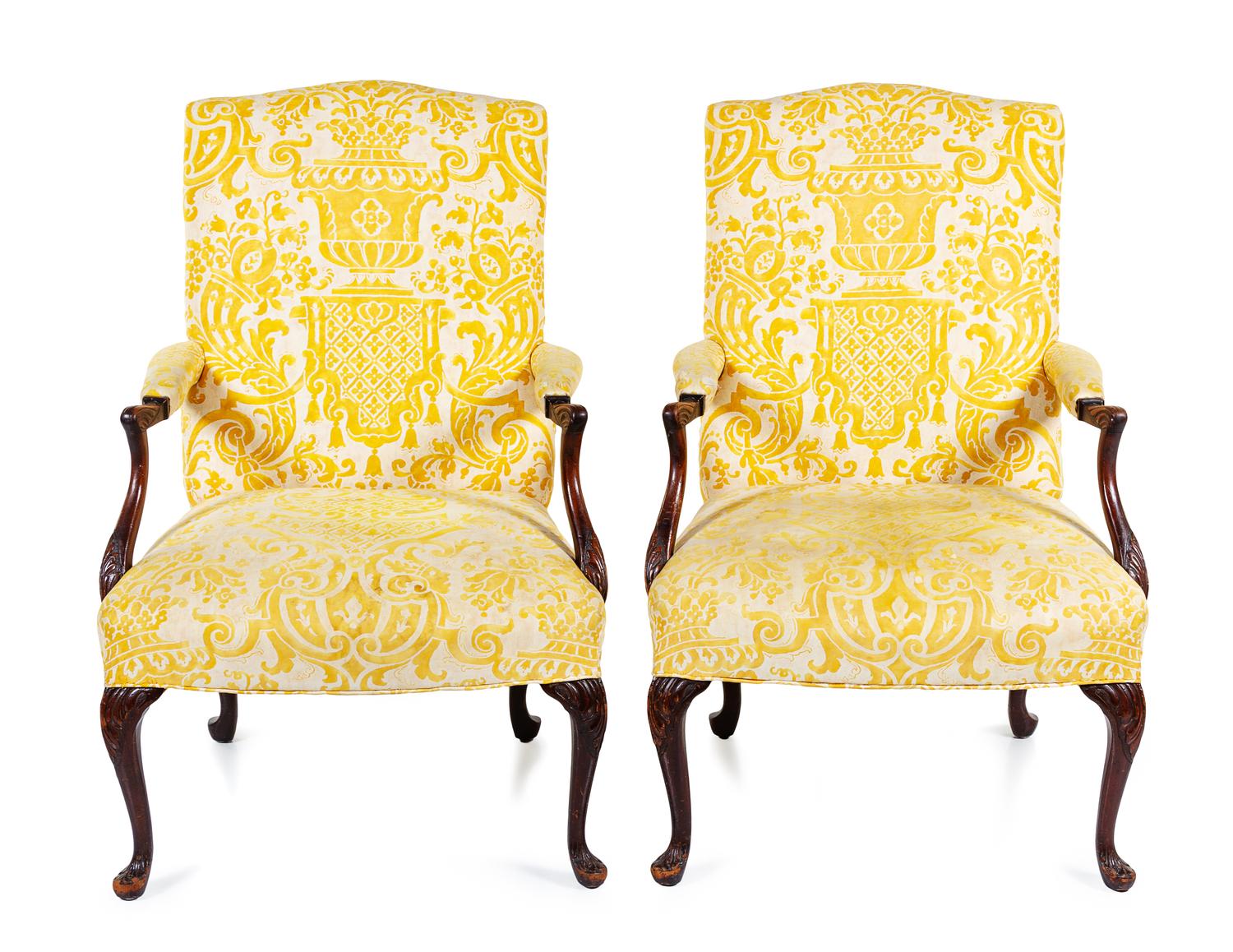 A Pair of George III Style Mahogany Library Chairs Height 40 inches.