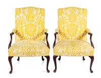 A Pair of George III Style Mahogany Library Chairs Height 40 inches.