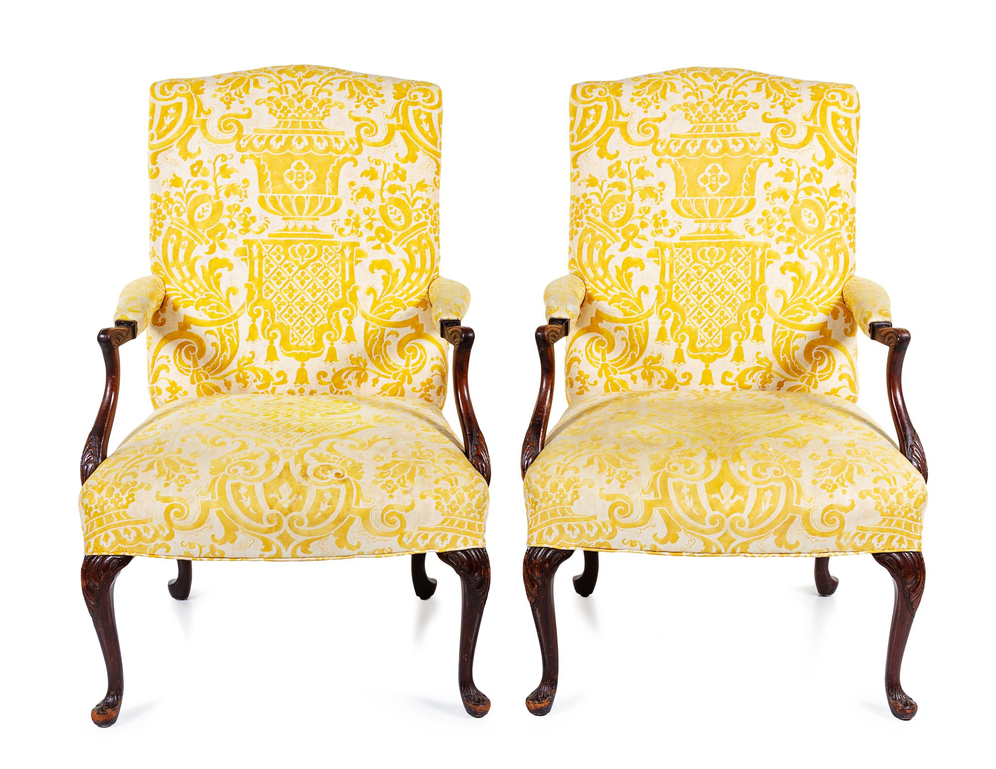 A Pair of George III Style Mahogany Library Chairs Height 40 inches.
