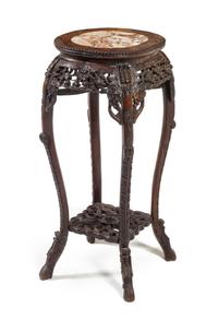 A Large Chinese Marble Inset Hongmu Side Stand, Huaji Height 36 1/2 x width 16 x depth 16 inches. — LATE QING DYNASTY