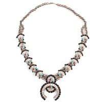 Zuni Silver and Mosaic Inlay Sun Face Squash Blossom Necklace
