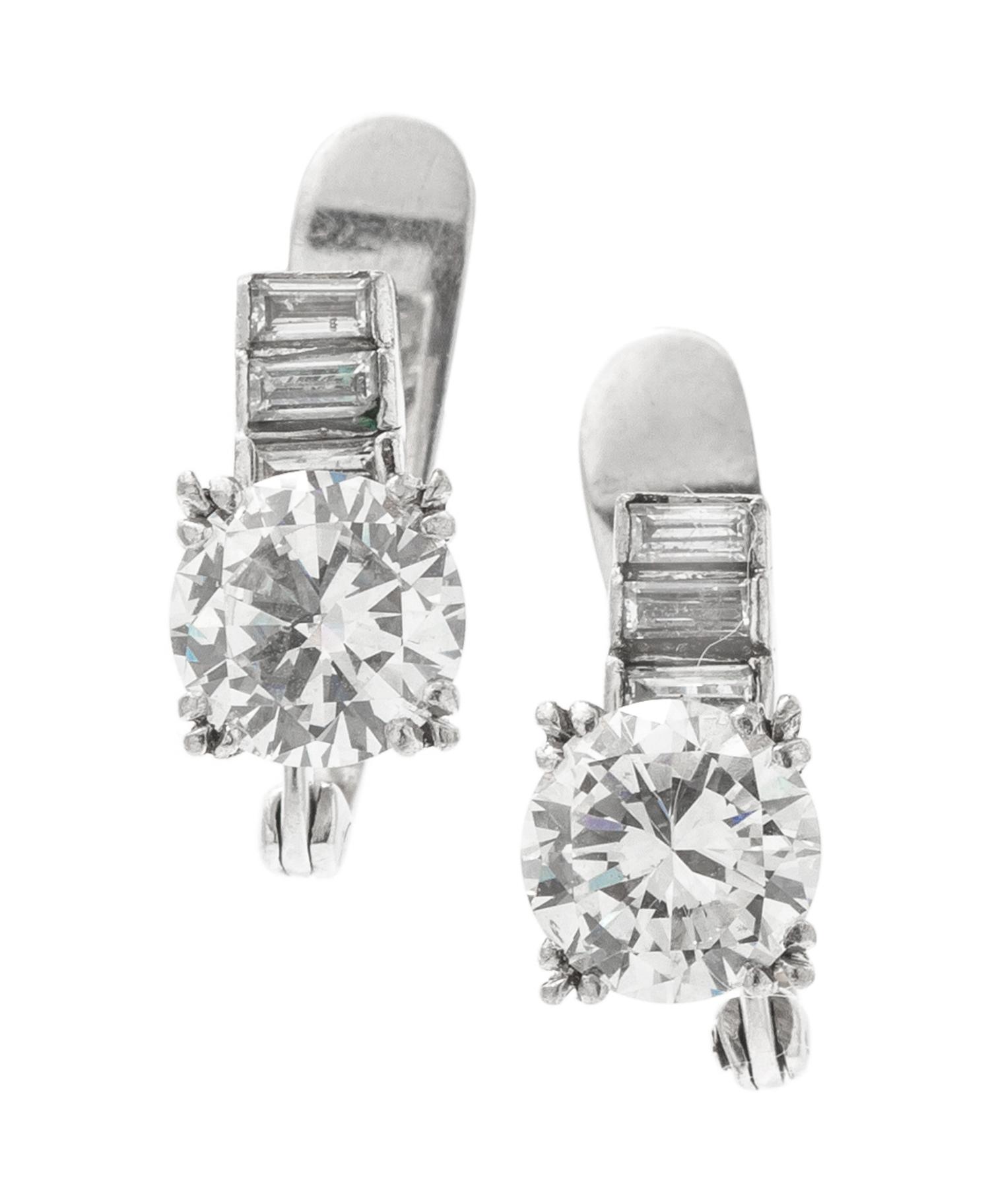 A Pair of White Gold and Diamond Earrings, 2.20 dwts.