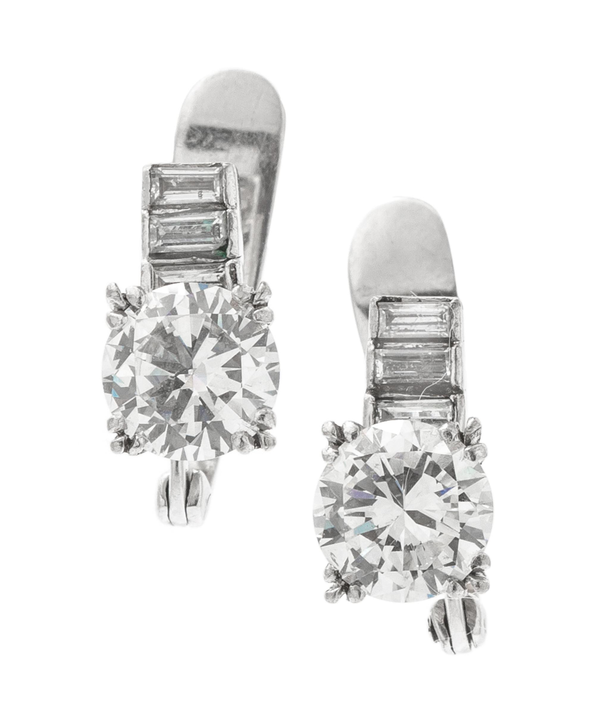 A Pair of White Gold and Diamond Earrings, 2.20 dwts.