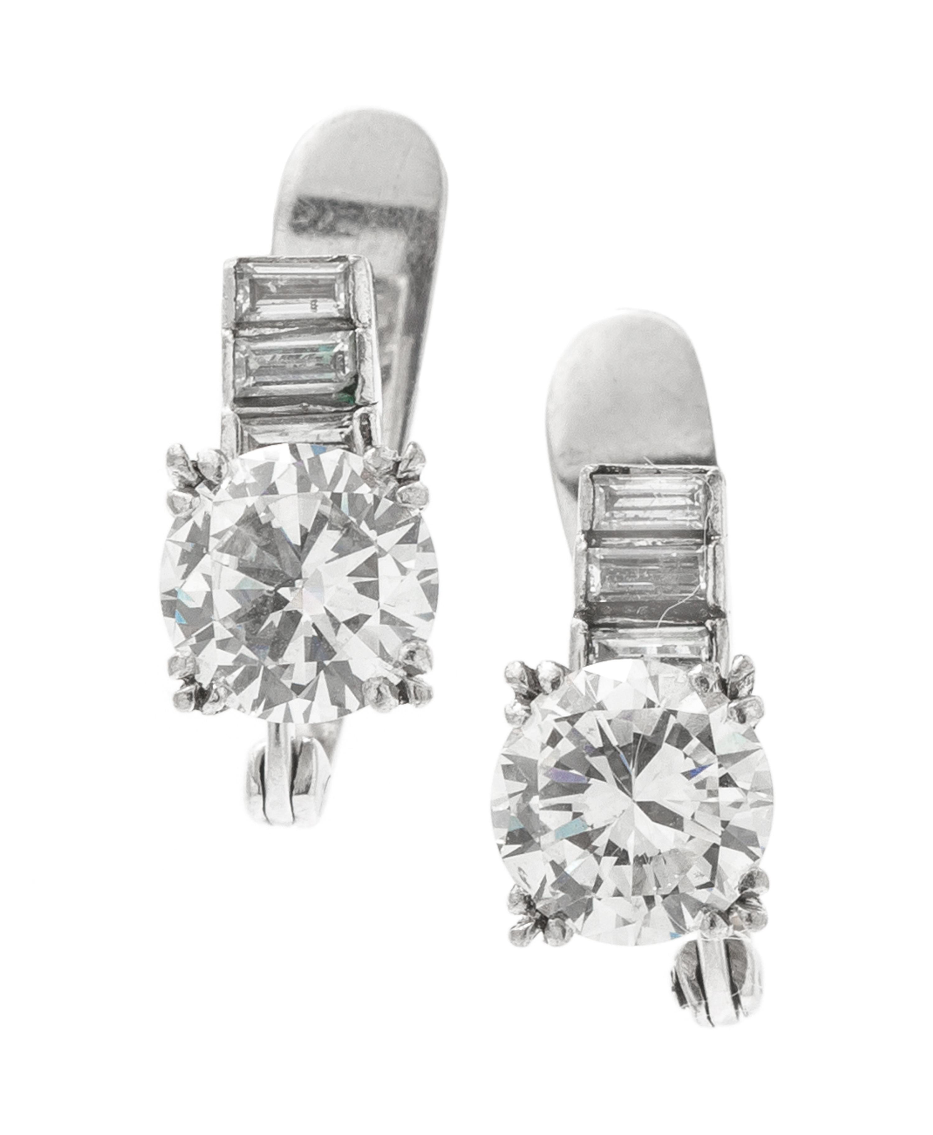 A Pair of White Gold and Diamond Earrings, 2.20 dwts.