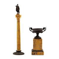 Two Grand Tour Bronze and Marmo Giallo Antico Marble Ornaments