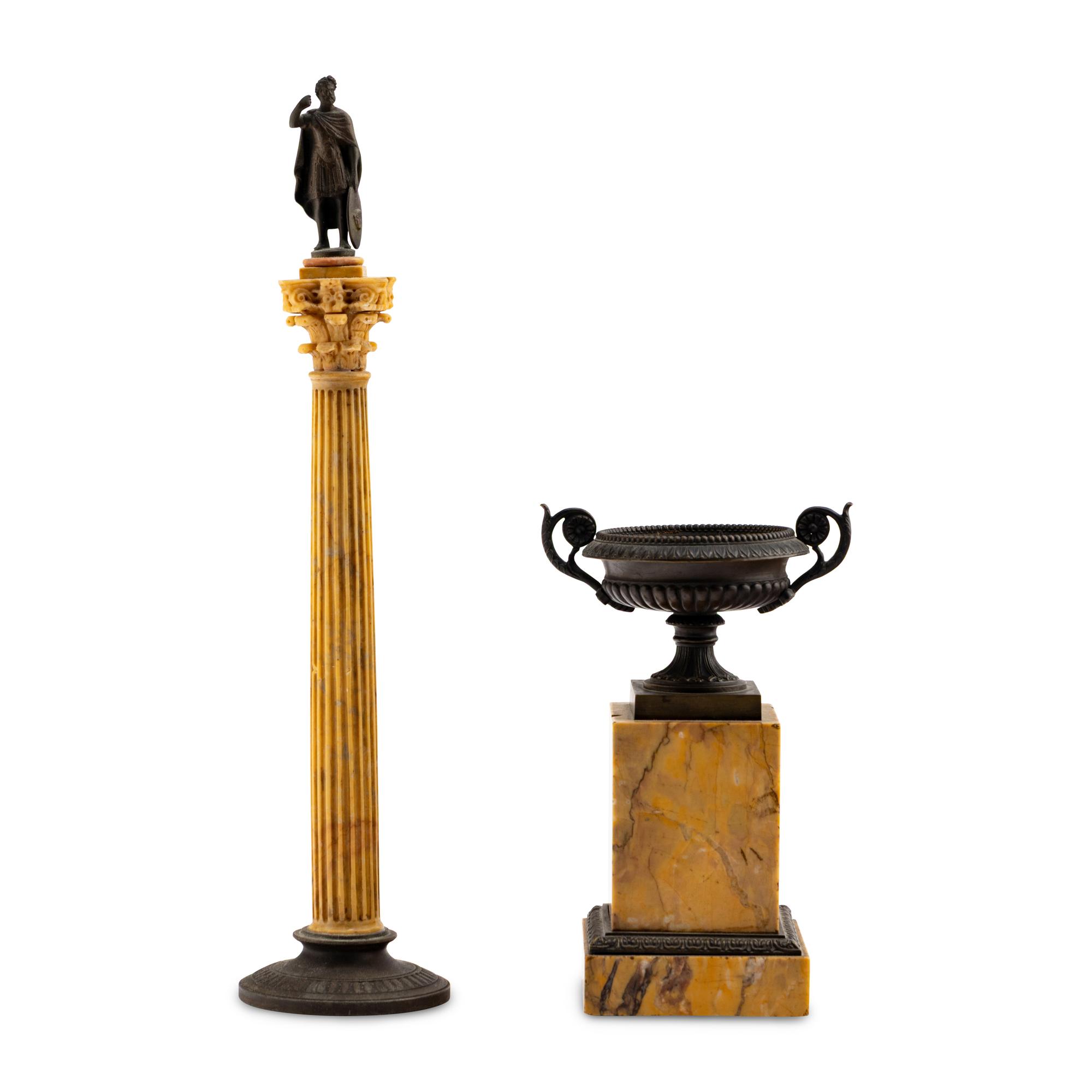 Two Grand Tour Bronze and Marmo Giallo Antico Marble Ornaments