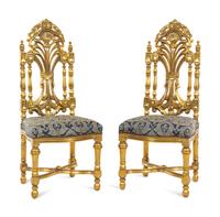 A Pair of Rococo Style Giltwood High-Back Side Chairs