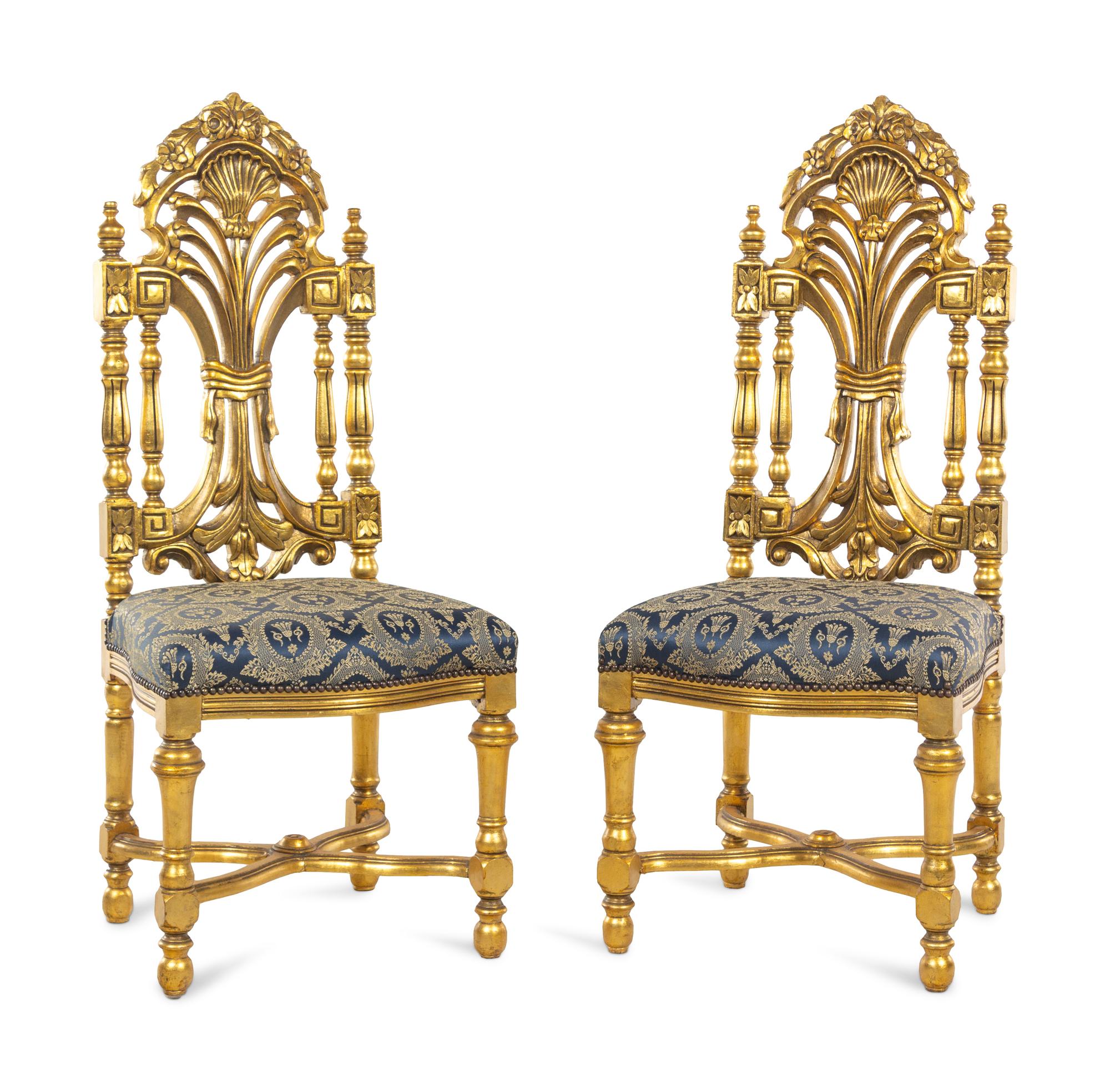 A Pair of Rococo Style Giltwood High-Back Side Chairs