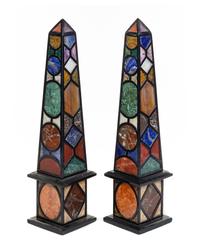 A Pair of Italian Specimen Marble Obelisks Height 40 1/4 inches. — 20TH/21ST CENTURY