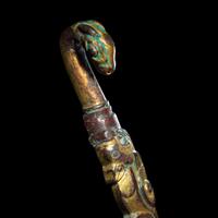Two Chinese Gilt Bronze Belt Hooks, Warring States-Han Dynasty 戰國-漢 銅鎏金龍鳳帶鉤及鳥首帶鉤