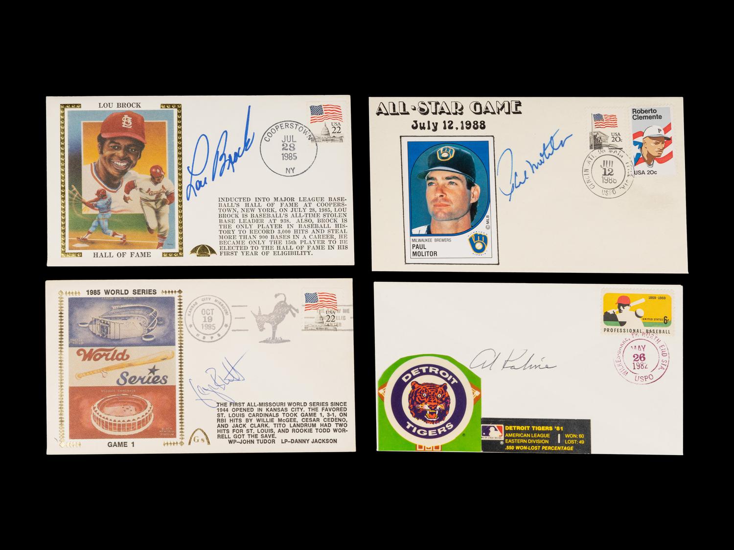 A Group of Eight 3,000 Hit Club Signed Autograph Cachet Envelopes,