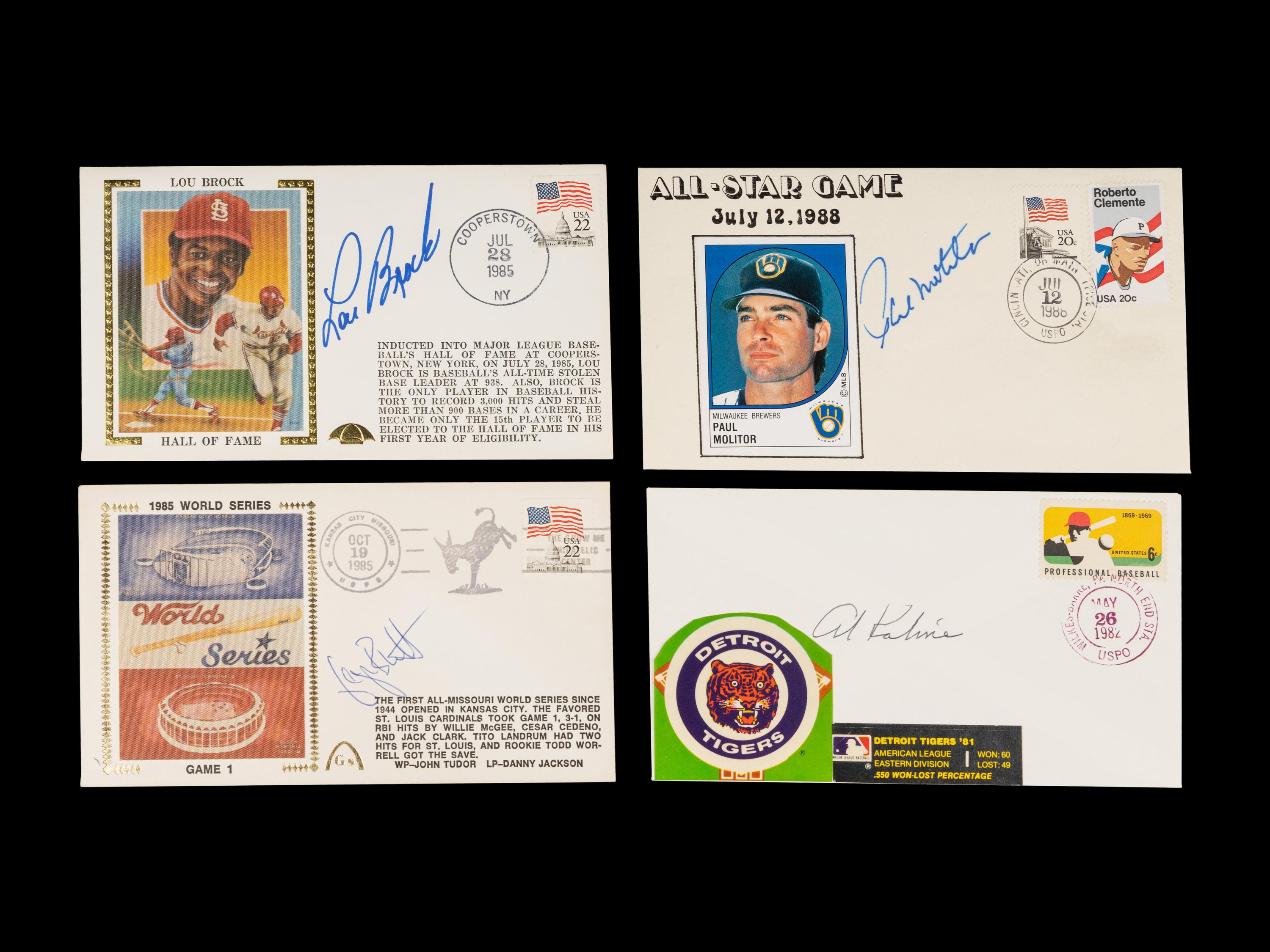 A Group of Eight 3,000 Hit Club Signed Autograph Cachet Envelopes,