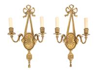 A Pair of Louis XVI Style Gilt Bronze Two-Light Walls Sconces Height 19 inches. — LATE 19TH CENTURY