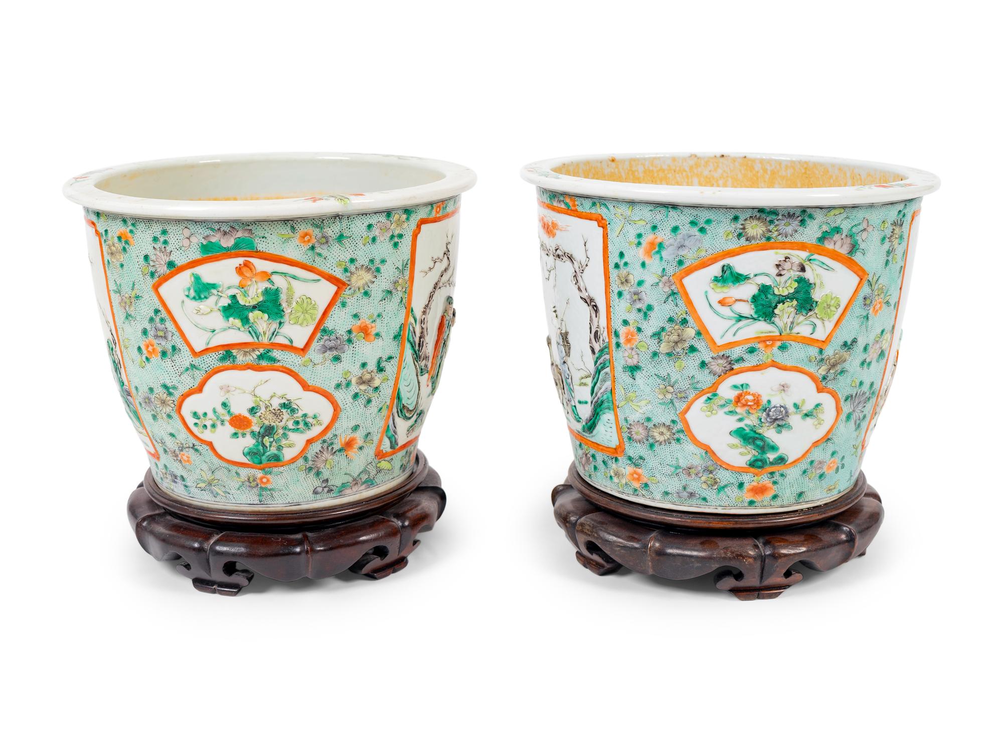 A Pair of Chinese Export Famille Verte Porcelain Jardinieres — 19TH/20TH CENTURY