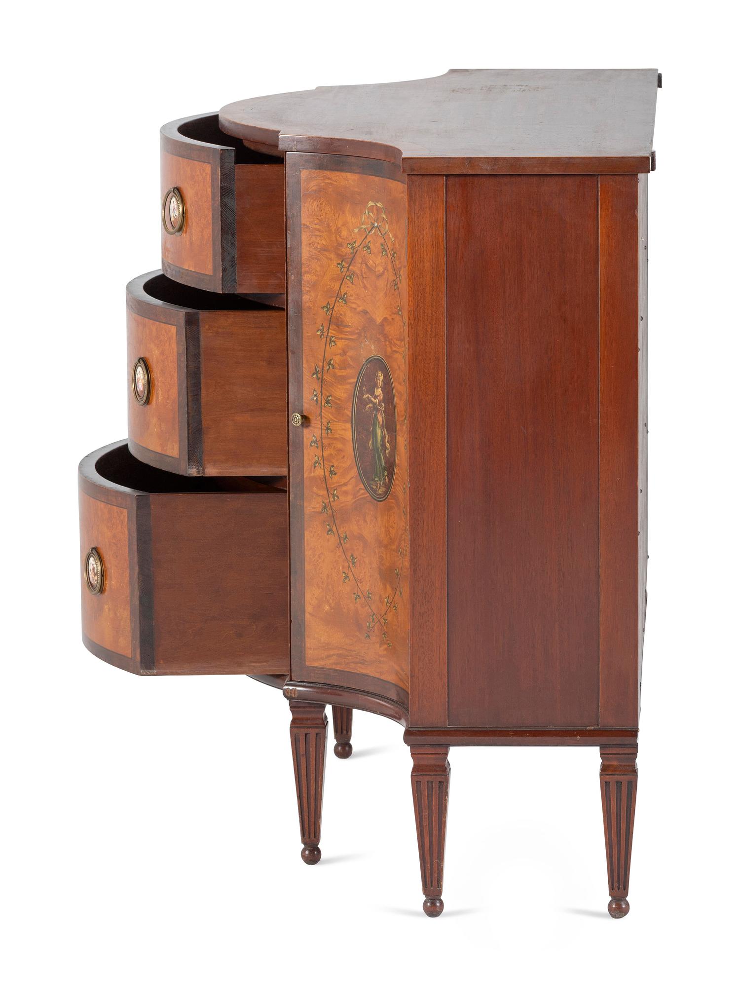 An English Mahogany, Satinwood and Porcelain-Mounted Console Cabinet
