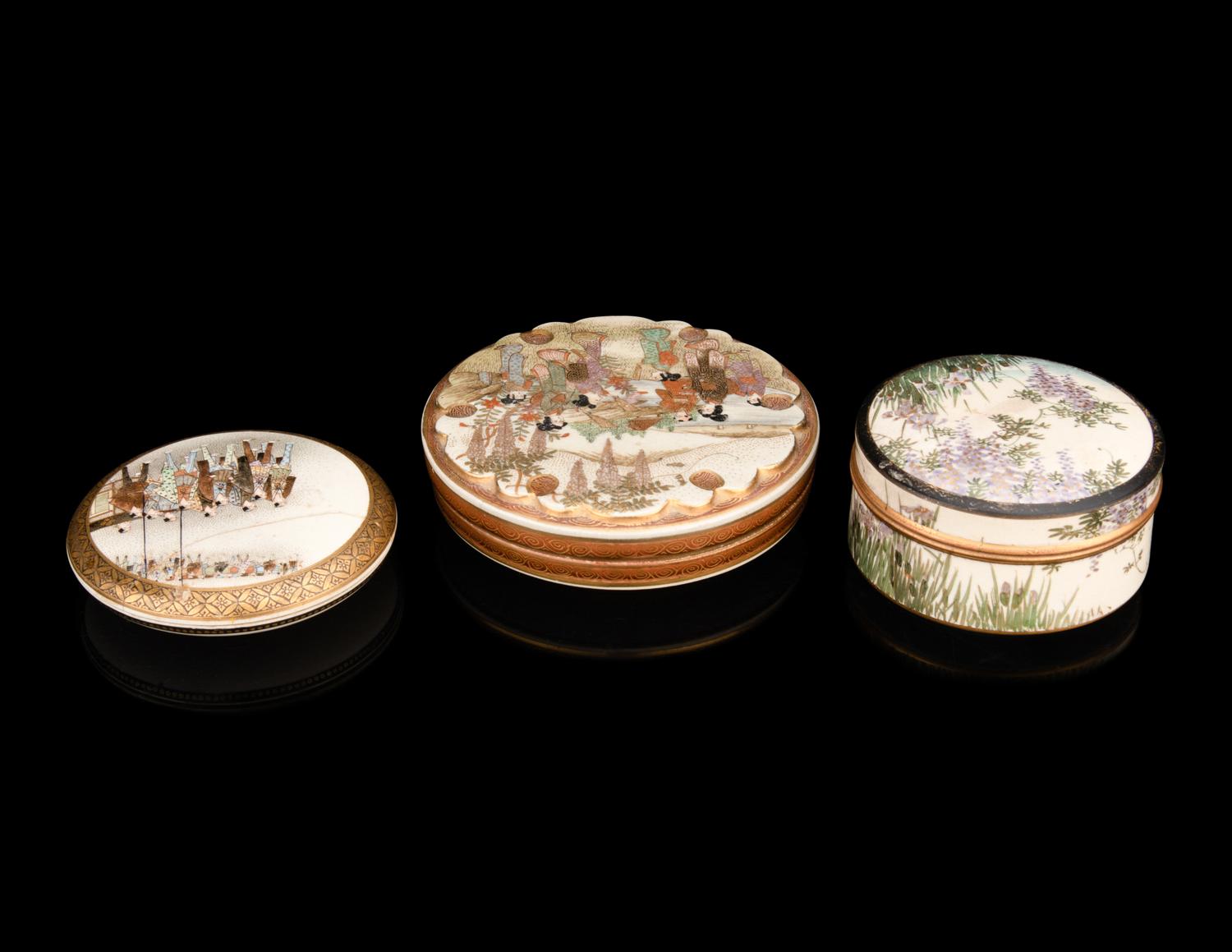 Three Japanese Satsuma Covered Boxes