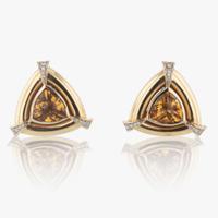 A Pair of Citrine, Diamond, and 18K Yellow Gold Earrings