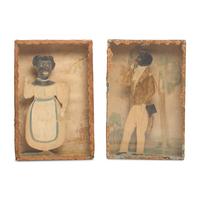 A Pair of Shadowboxes with Painted Paper Cut-Outs of An African-American Lady and Gentleman