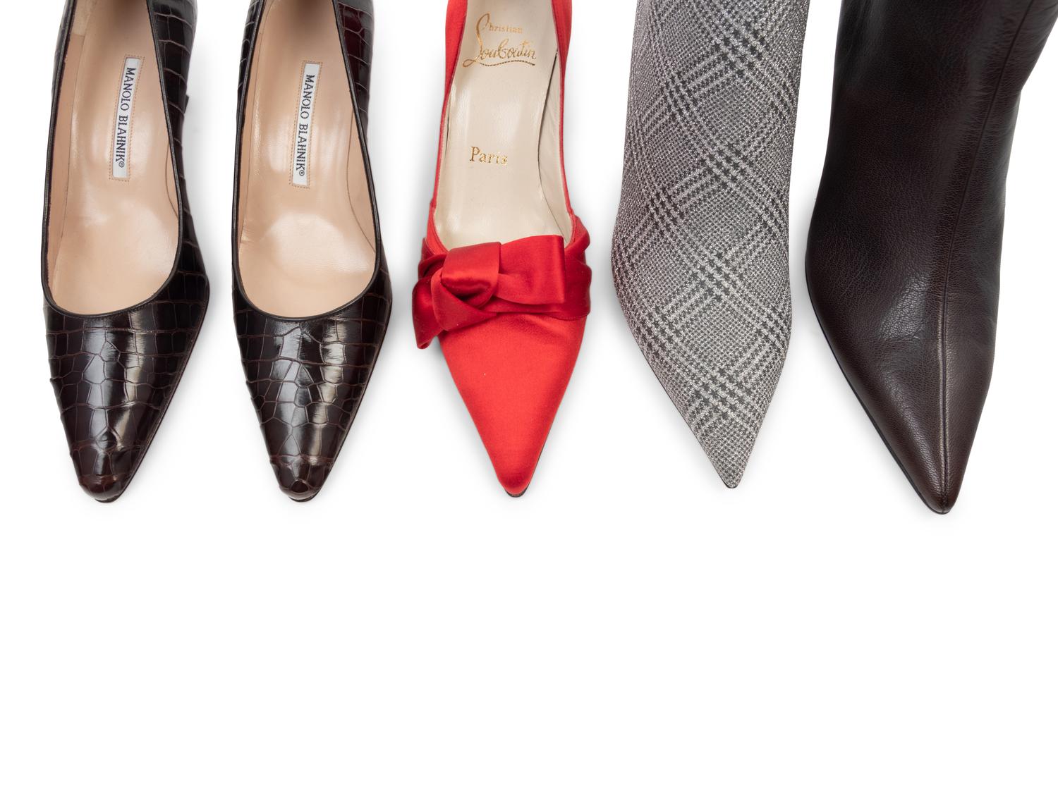 Five Pairs of Designer Shoes: One Christian Louboutin, Two Manolo Blahnik, One Jimmy Choo, One Gucci, 2000s — Master Bedroom