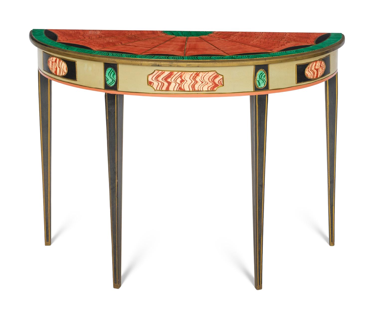 A Trompe-l'Oeil Painted Demilune Console Table