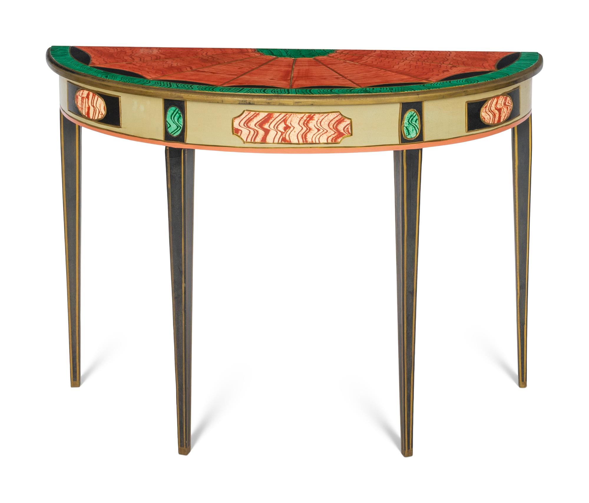 A Trompe-l'Oeil Painted Demilune Console Table