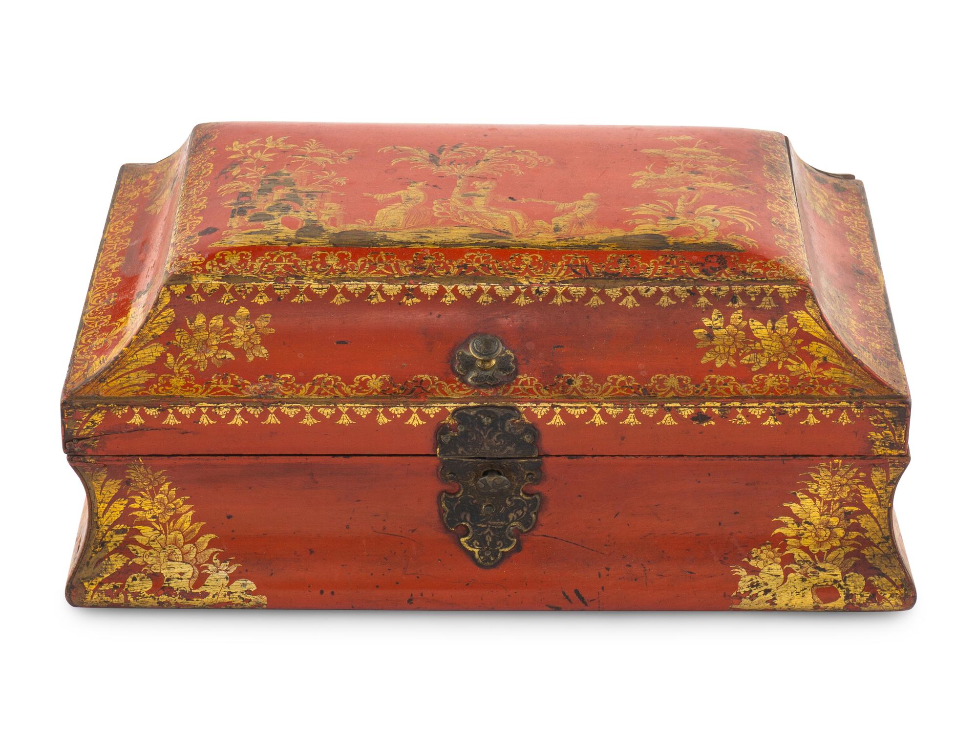 A French Chinoiserie Decorated Box and a Decoupaged Box