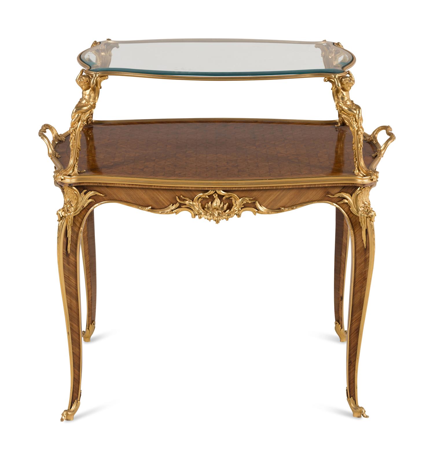 A Louis XV Style Gilt Bronze Mounted Parquetry Table à Thé