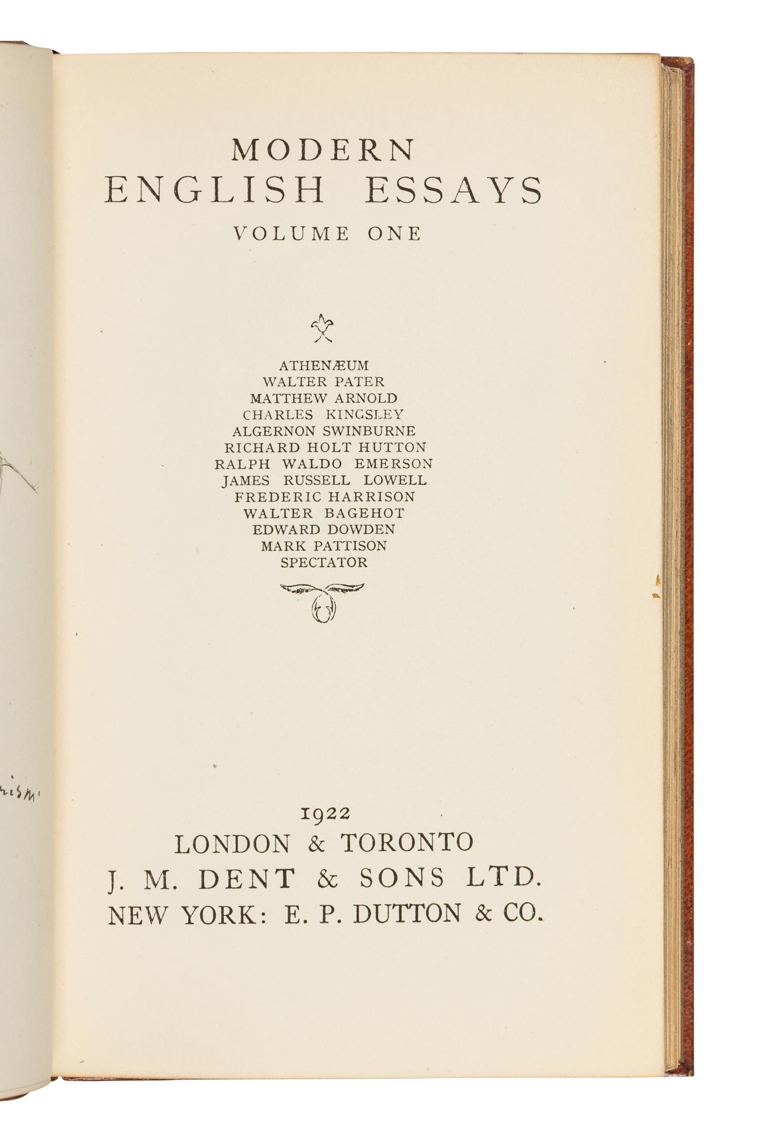 [BINDINGS]. -- [COCKERELL, Douglas, Binder]. RHYS, Ernest (ed.) (1859-1946). Modern English Essays . London and Toronto: J.M. Dent & Sons Ltd., 1922.
