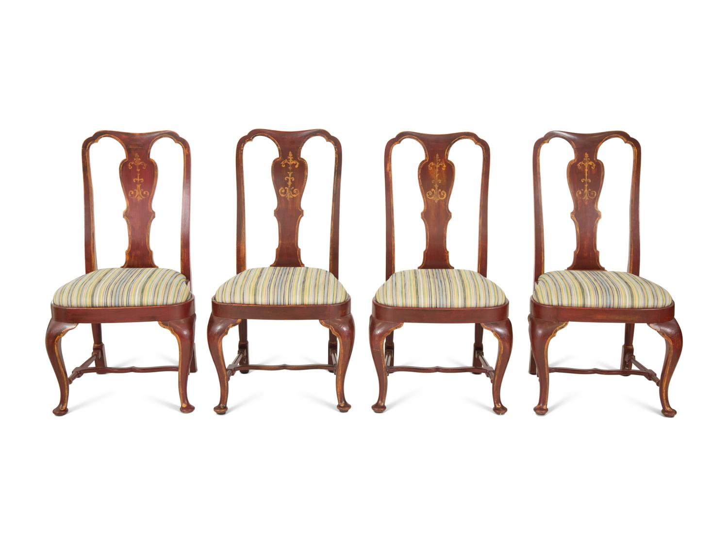A Set of Four Georgian Style Red-Japanned Side Chairs