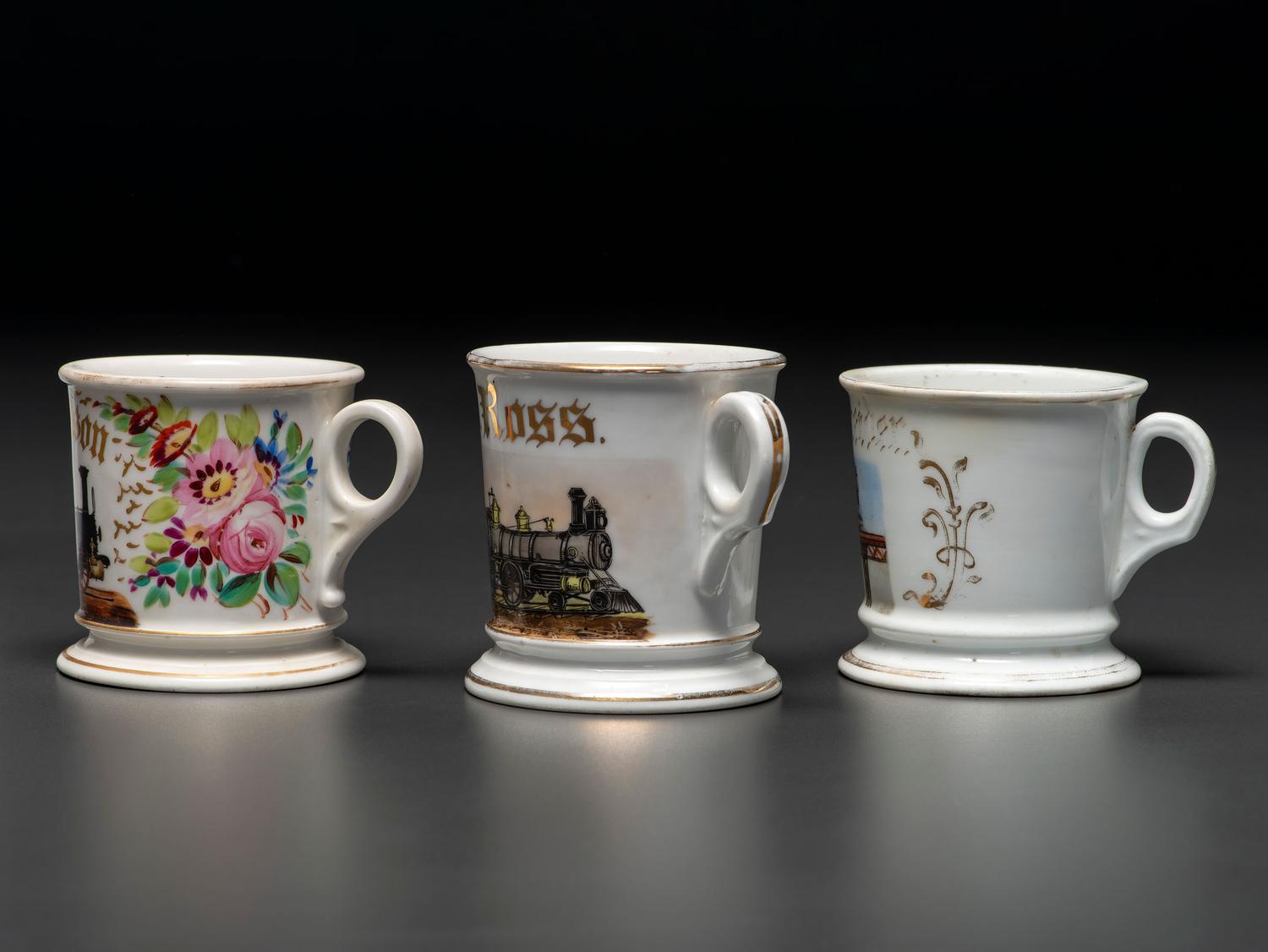 Three Railroad Worker's Porcelain Occupational Shaving Mugs