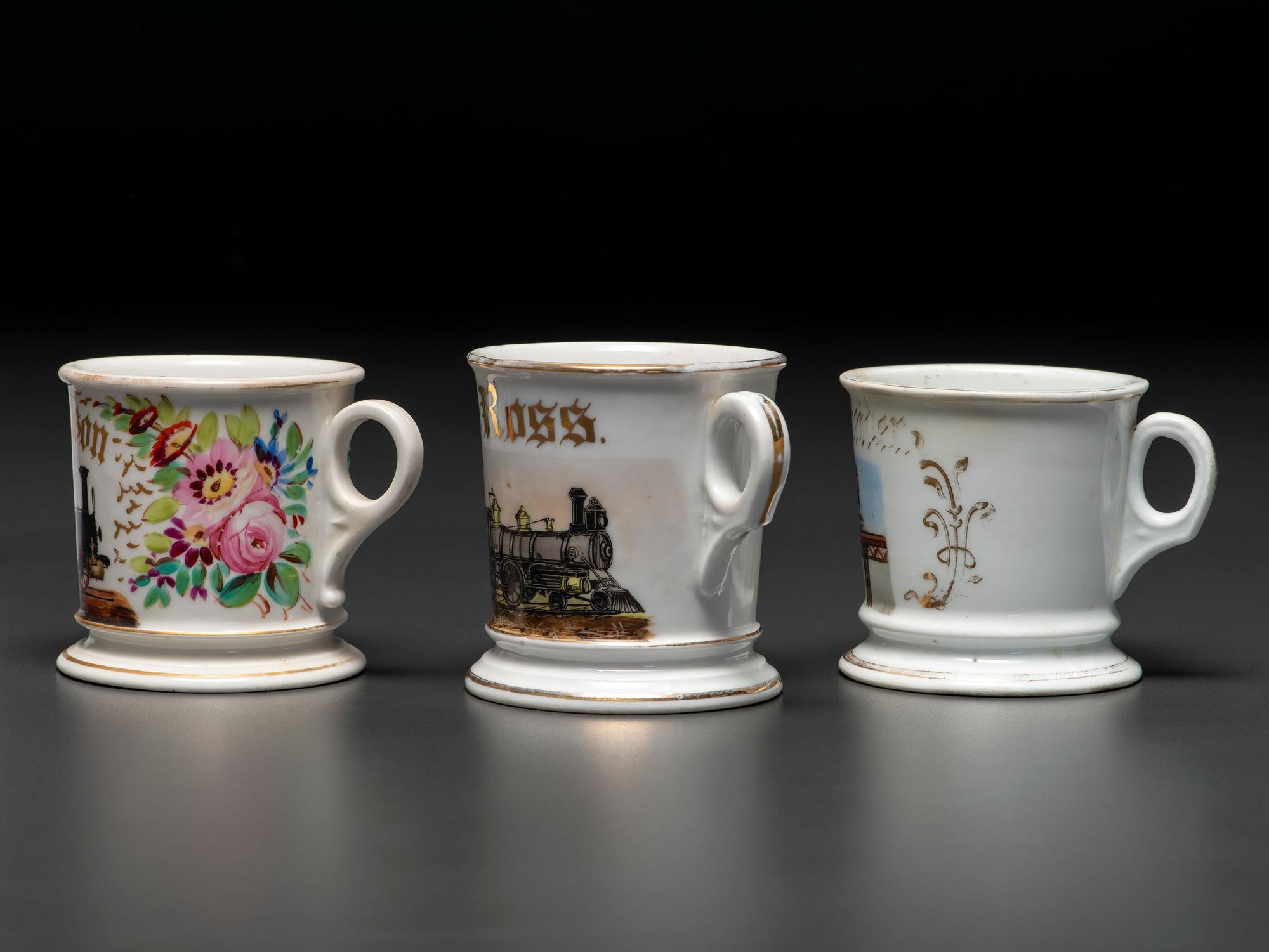 Three Railroad Worker's Porcelain Occupational Shaving Mugs