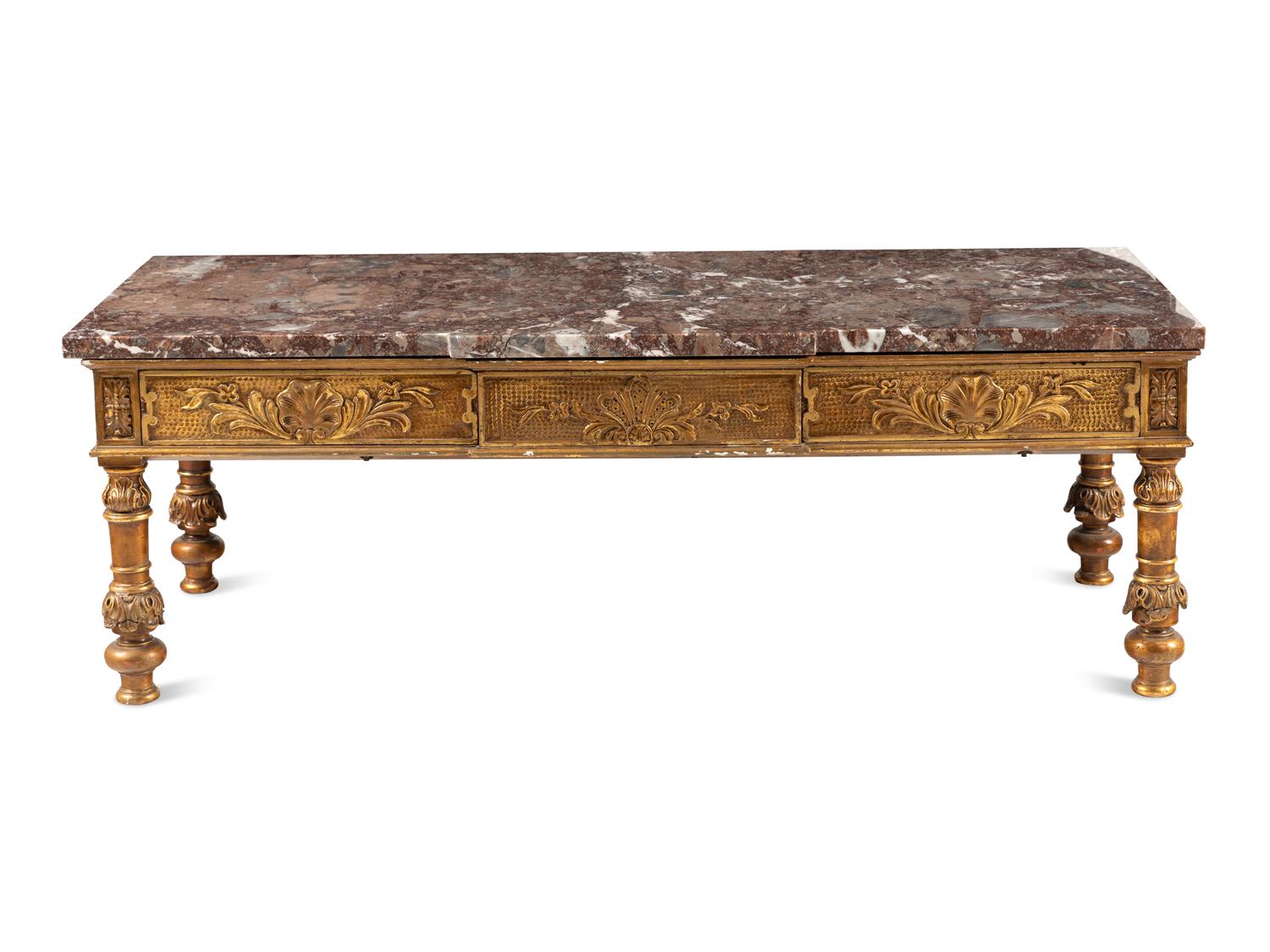 An Italian Giltwood Marble Top Low Table